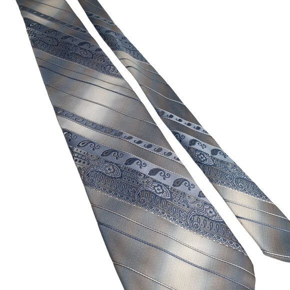 Sears The Mens Store Blue Paisley & Striped Tie 100% Polyester 57" Long - Picture 2 of 5